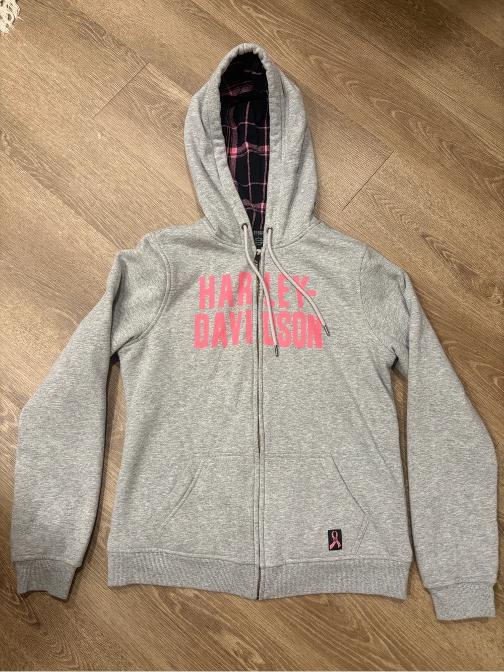 Harley-Davidson Gray Zip-Up Hoodie with Pink Logo